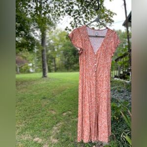 Rhythm Orange Floral Midi Dress